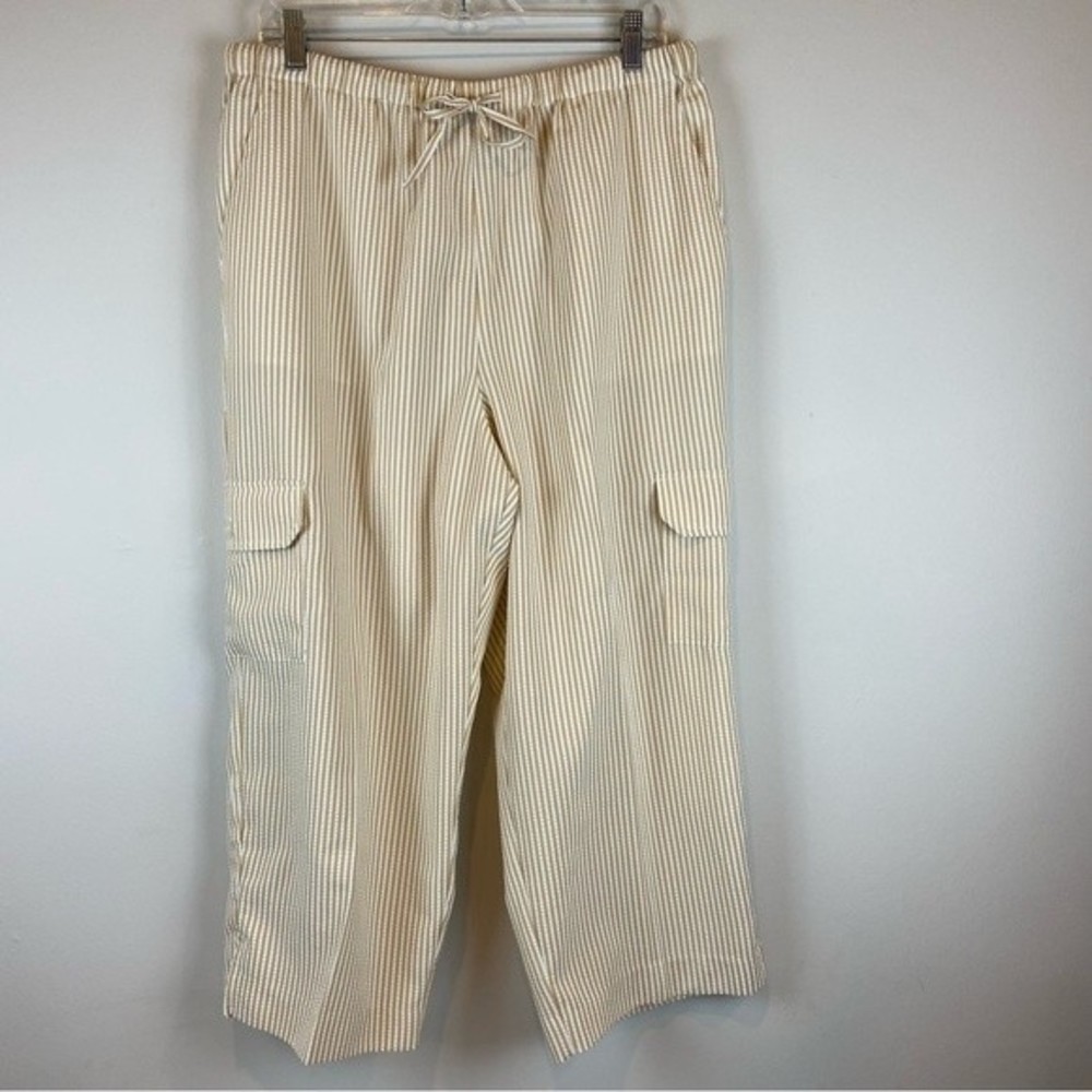 Orvis Striped Polyester Wide Leg Pants Women’s Size Large Yellow/White